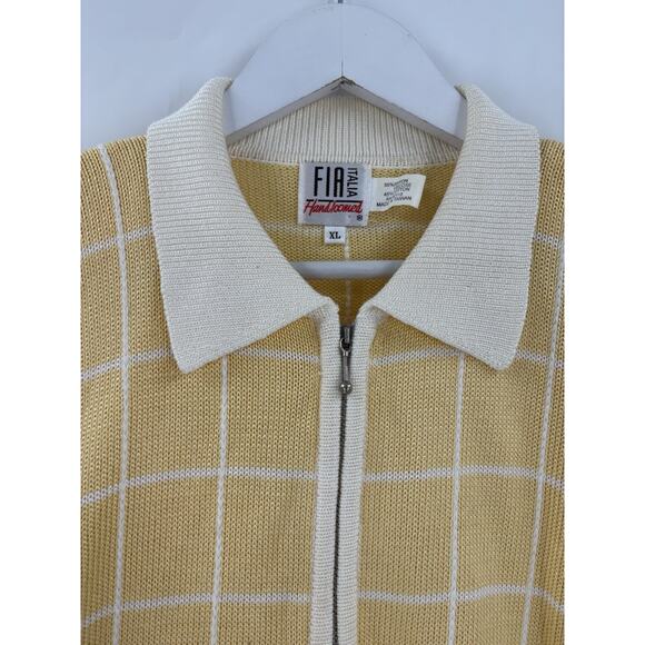 FIA Italia Vintage Knit Jacket Womens XL Yellow White Windowpane Full Zip Collar - Picture 8 of 16